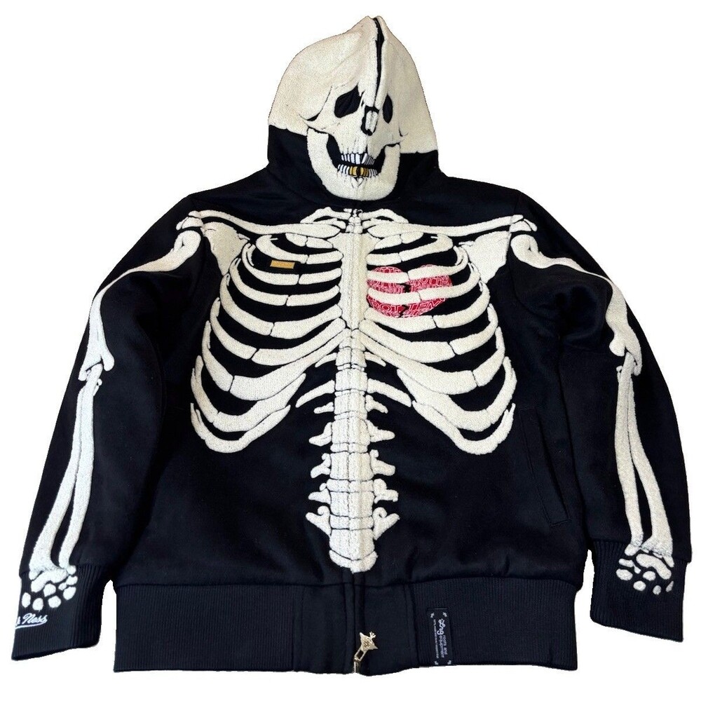 Mitchell & Ness X LRG Dead Serious Wool Blend Full Zip Skeleton Hoodie Size XL